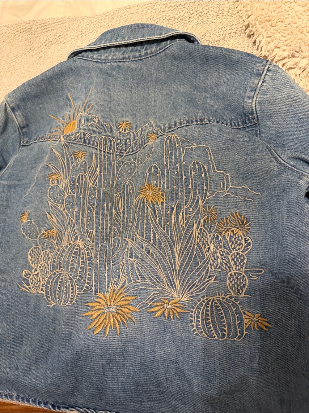 Stetson Light Blue Denim Jacket with Golden Cactus Embroidery